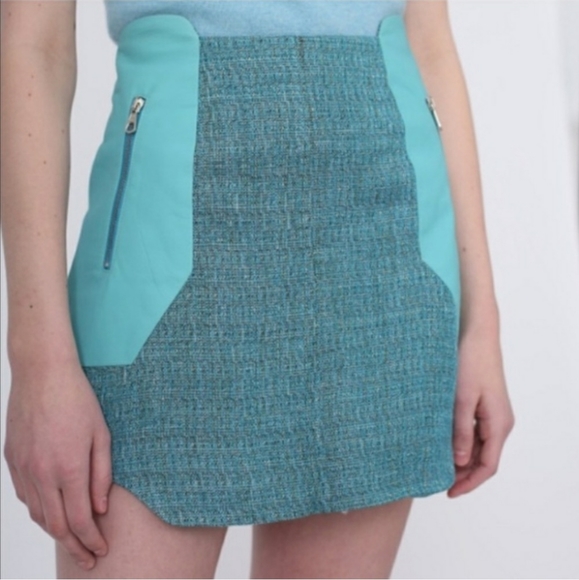 Rag & Bone Linen Tweed & Leather Mini Skirt Size 4 - Picture 5 of 15